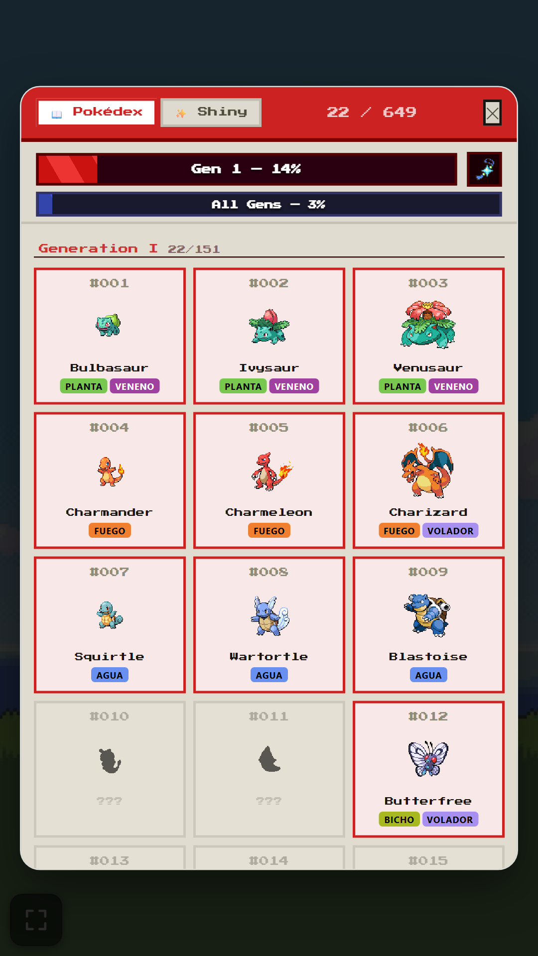 Pokelike screenshot — Pokédex